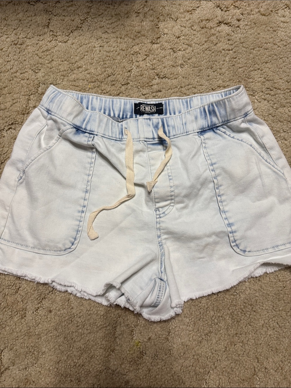 Rewash Pale Blue Denim Drawstring Pocket Shorts